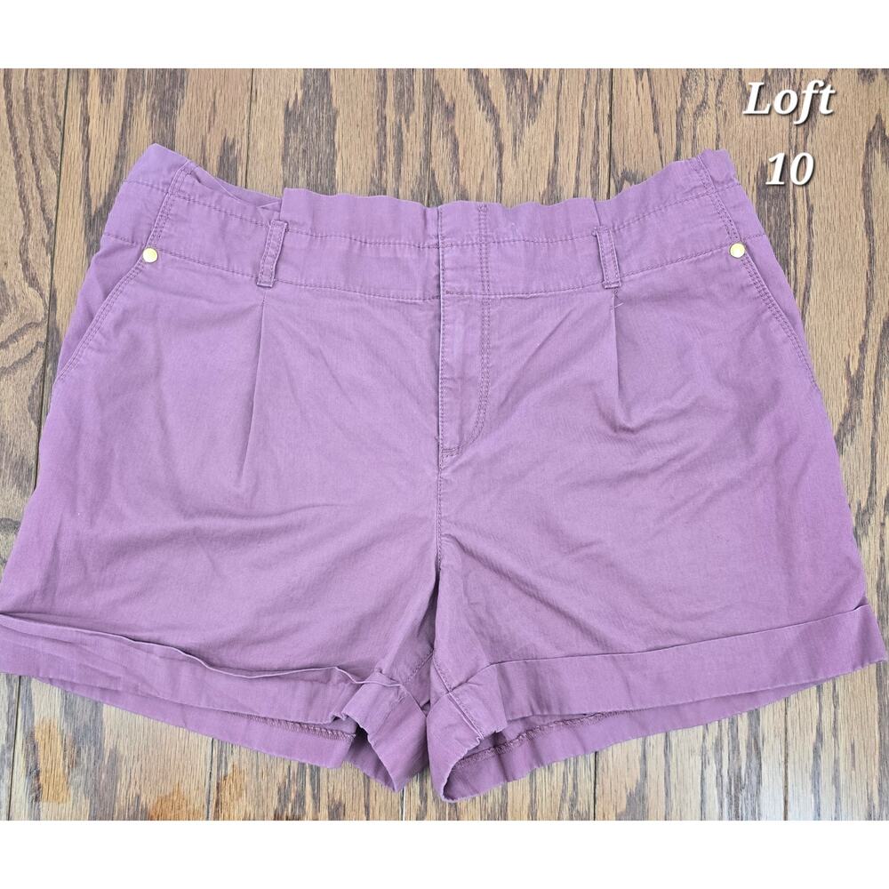 LOFT Mauve Pink Linen Blend Shorts Size 10 High Rise Cuffed Summer Casual